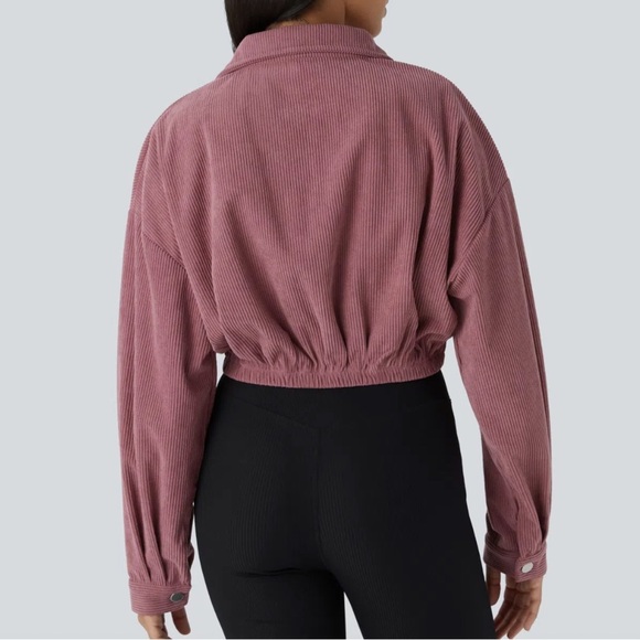 New! Halara Pocket Cropped Corduroy Casual Jacket, Pink Deco Rose, Cargo Pockets - Picture 9 of 10